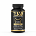 Black supplement bottle with gold text, featuring a sun icon, Vitamin D3+K2 label, and 120 capsule count.