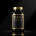Black bottle of TITAN Vitamin D3 5000 IU with a gold cap and elegant gold text, set against a dark background.