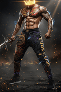 Titan Sport joggers featuring gold dragon, tribal prints, and "Crown" lettering to embody a powerful, royal aesthetic.