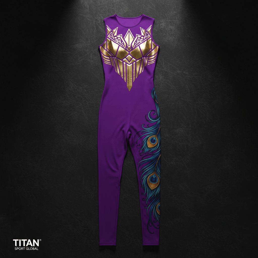 TITAN Women's Full Body Slimming Catsuit - Electric Violet Peacock Crown Edition
