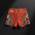 TITAN Women's High-Waist Slimming Swim Shorts - Coral Hibiscus Crown Edition
