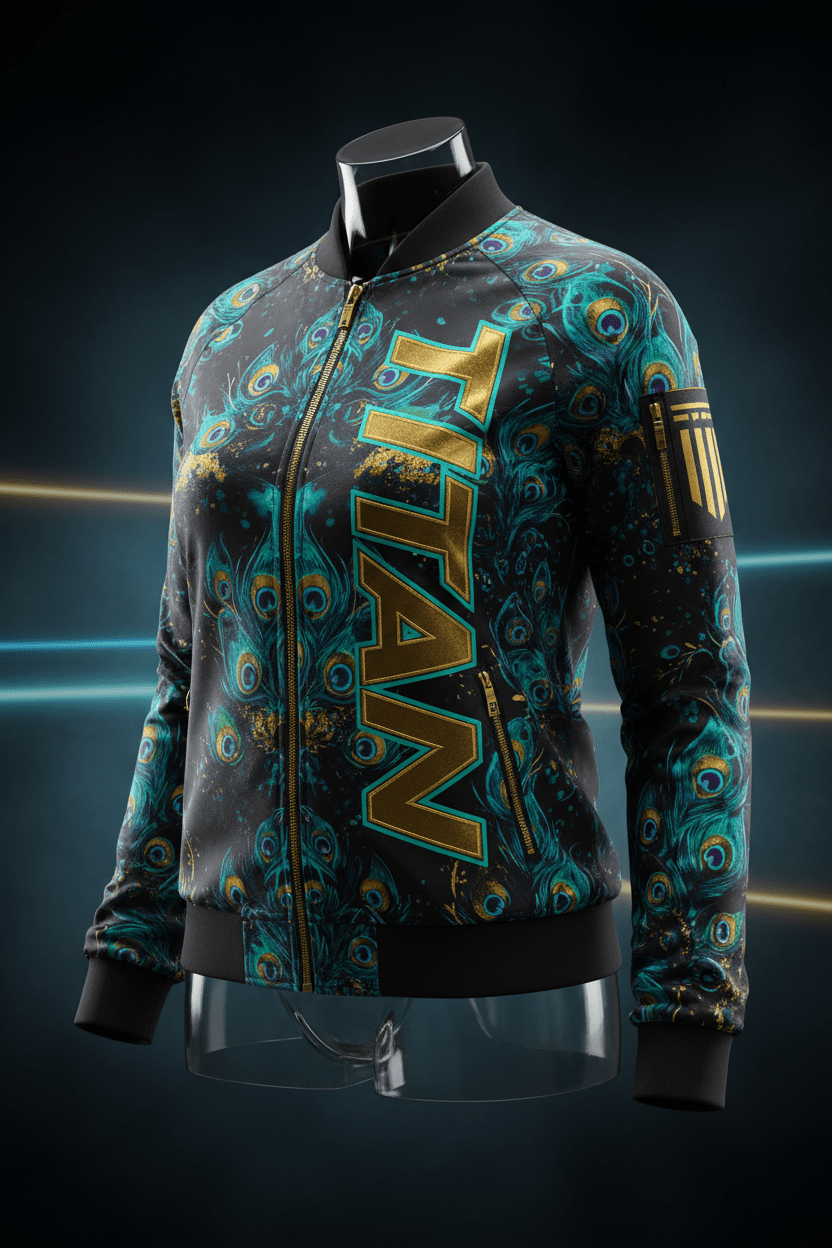 TITAN Women's Peacock Feather Bomber Jacket