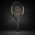 TITAN Youth Crown Edition tennis racket: sleek black frame with gold accents, crown logo, and gold-stenciled strings.